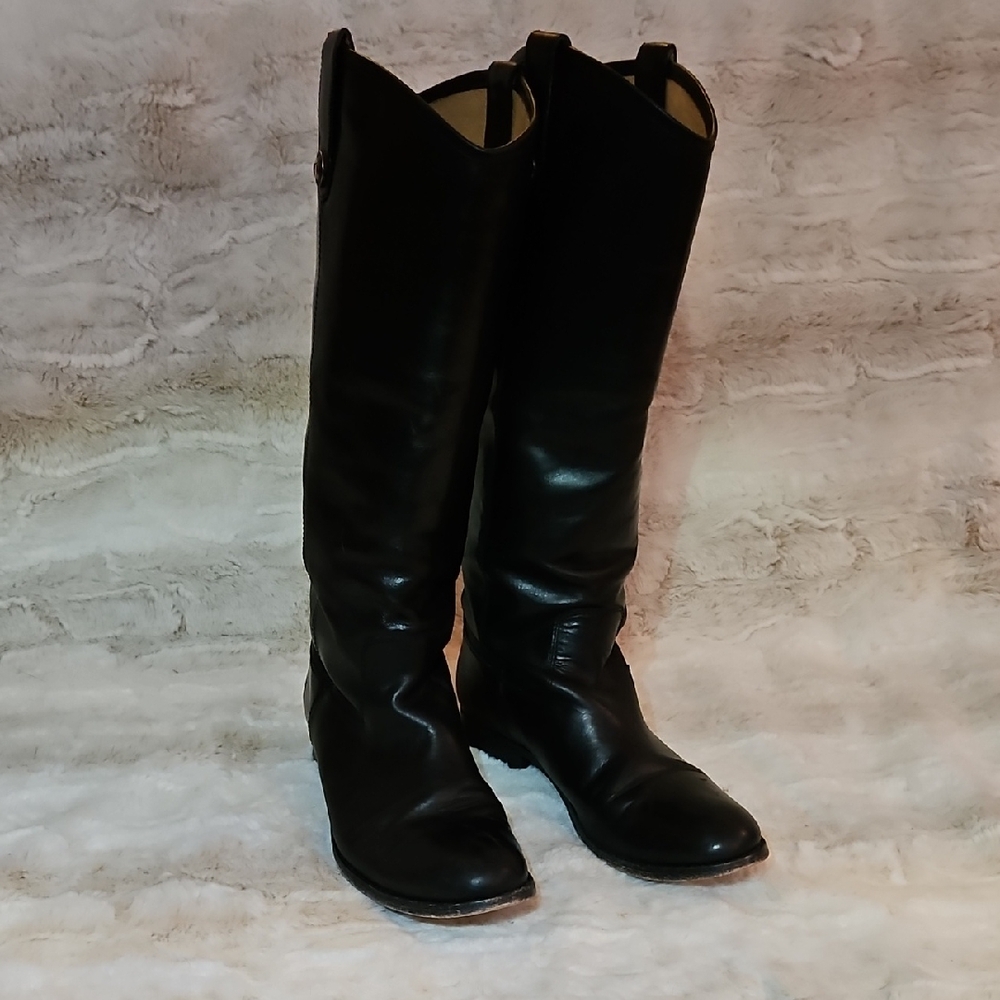 Frye Melissa Button Extended Calf Black Tall Leather Boots
